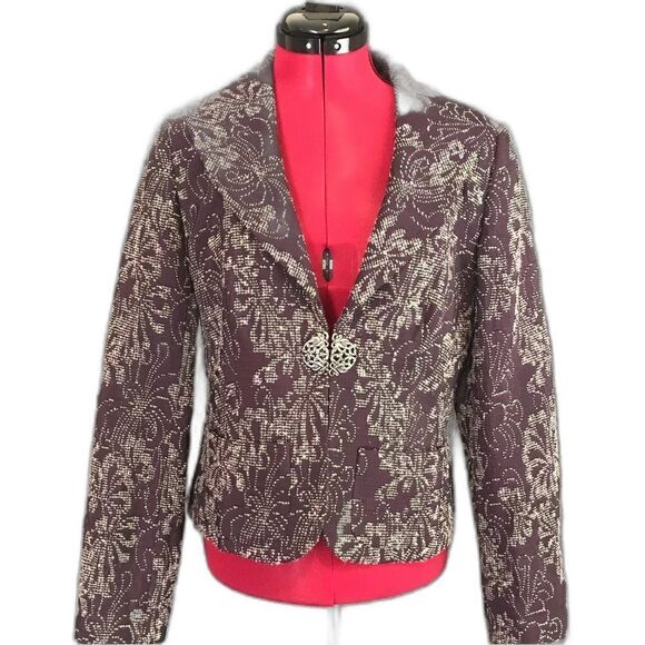 Peck & Peck Blazer Women’s Size 6 Purple Tapestry Silver Closure - Picture 1 of 8